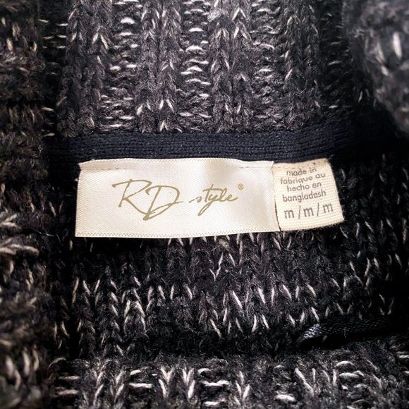 RD Style Fringe Marled Knit Charcoal Cowl Turtleneck High / Low Sweater - Picture 5 of 7